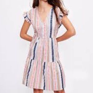Loft stripped ruffle sleeve dress